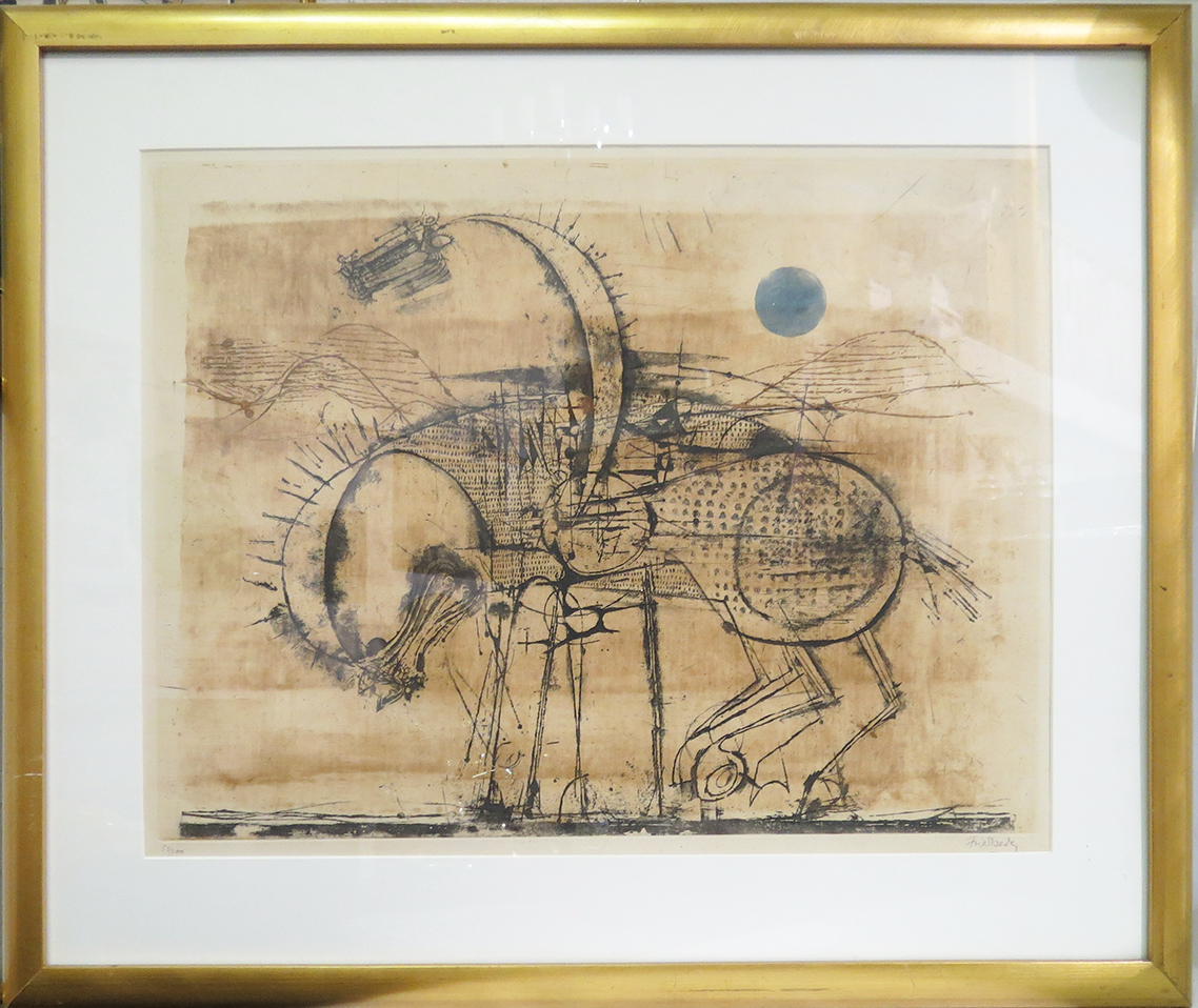 Johnny Friedlaender Trojan Horse Etching Mid Century Modern